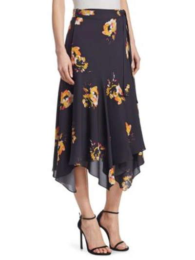 Shop A.l.c Borden Floral Silk Midi Skirt In Black Saffron