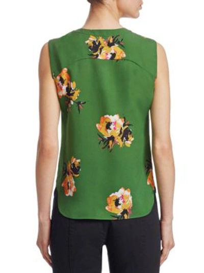 Shop A.l.c Adela Sleeveless Silk Floral-print Blouse In Cactus Saffron