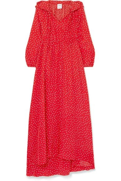 Shop Vetements Hooded Printed Silk Crepe De Chine Maxi Dress In Red