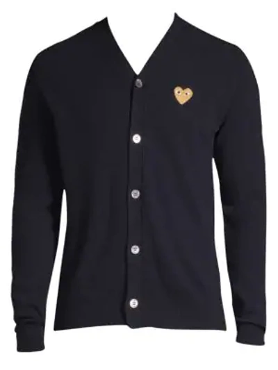 Shop Comme Des Garçons Play Gold Heart Wool Cardigan In Black