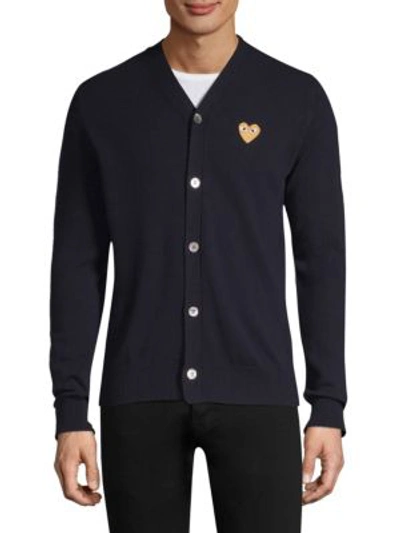 Shop Comme Des Garçons Play Gold Heart Wool Cardigan In Black