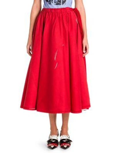 Shop Prada Cotton-blend Circle Skirt In Red White