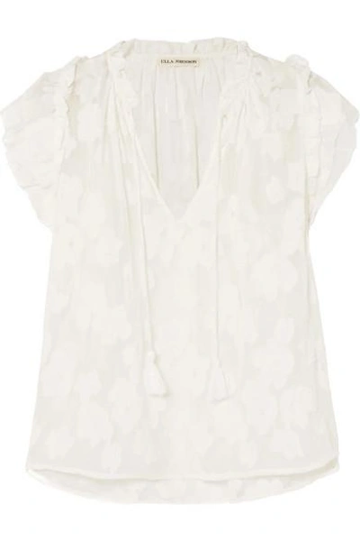 Shop Ulla Johnson Reine Ruffled Silk And Cotton-blend Voile-jacquard Blouse In White