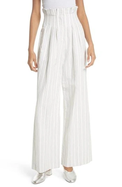 Shop Rebecca Taylor Stripe Wide Leg Pants In Snow/ Black