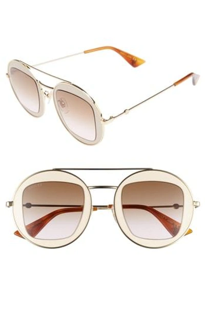 Shop Gucci 47mm Round Sunglasses - Cream/ Brown