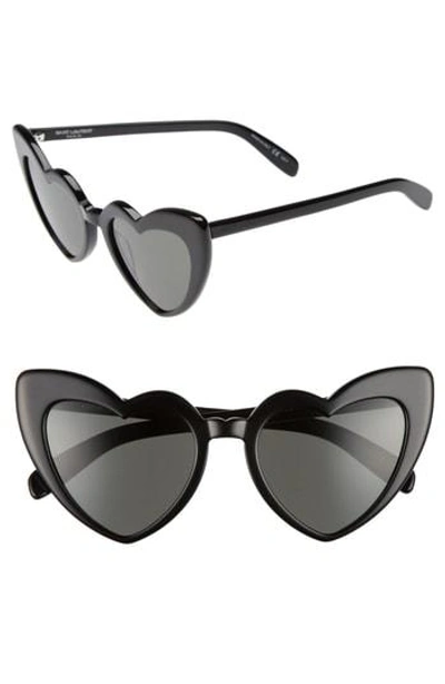 Shop Saint Laurent Loulou 54mm Heart Sunglasses In Black/ Grey