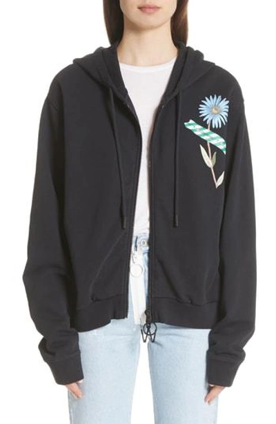 Shop Off-white Flower Tape Zip Hoodie In Black Multicolor