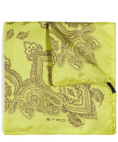Shop Etro Paisley Printed Silk Pocket Square In Yellow