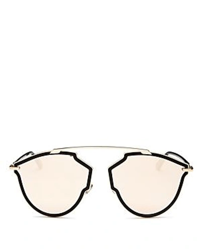 Shop Dior Women's Sorealrise Mirrored Brow Bar Round Sunglasses, 55mm In Black/gold