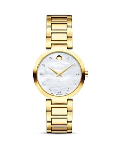 Shop Movado Modern Classic Diamond Watch, 28mm In Mother Of Pearl/gold