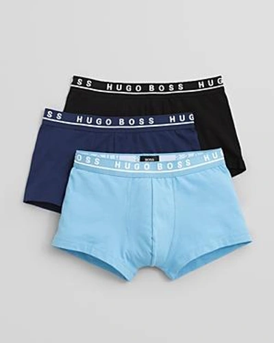 Shop Hugo Boss Cotton Stretch Trunks - Pack Of 3 In Light Blue/royal Blue/black