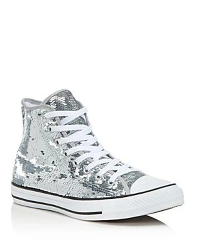 Shop Converse Women's Chuck Taylor All Star Sequin High Top Sneakers In Silver/white