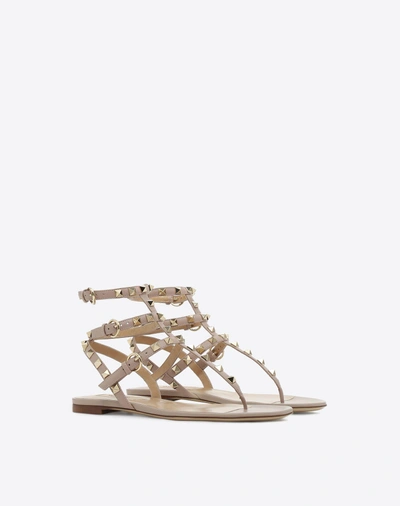 Shop Valentino Garavani Rockstud Flip Flop Sandal In Calfskin Leather In Poudre