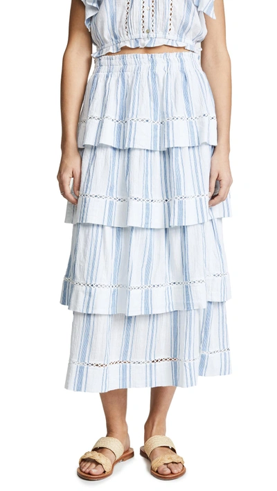 Shop Loveshackfancy Claire Skirt In Blue/white