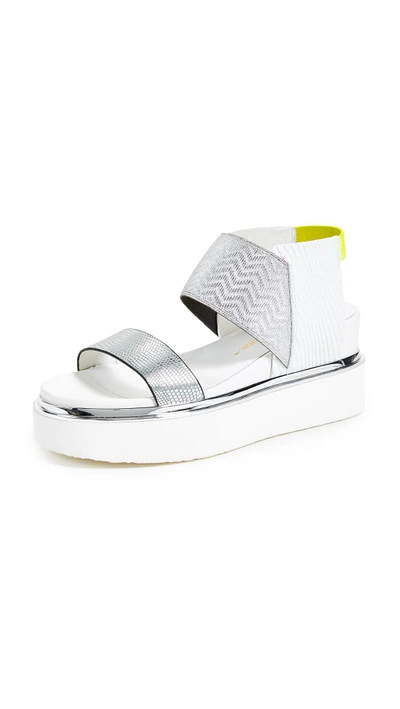 Shop United Nude Rico Sandals In Silver/white/neon Lime