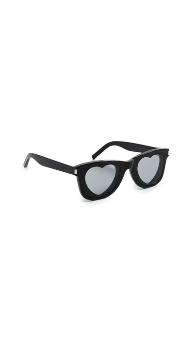 Shop Saint Laurent Heart Lens Sunglasses In Black/solid Grey