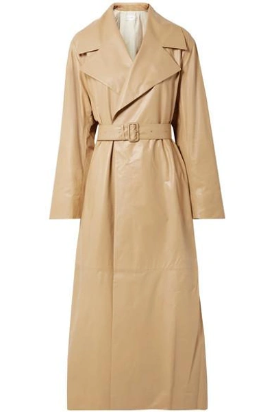 Shop The Row Moora Leather Trench Coat In Tan