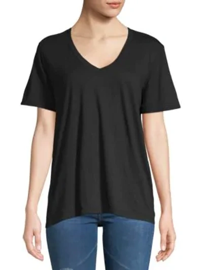 Splendid V-neck Cotton Blend T-shirt In Black