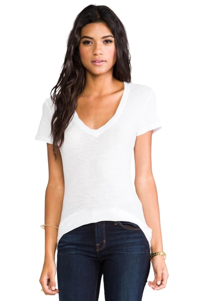 Shop James Perse Casual V Neck Tee With Reverse Binding In White