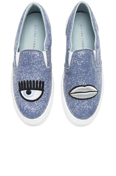 Shop Chiara Ferragni Glitter Slip On Sneaker In Blue