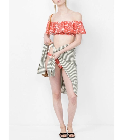 Shop Lisa Marie Fernandez Red Mira Flounce Off The Shoulder Printed Bikini