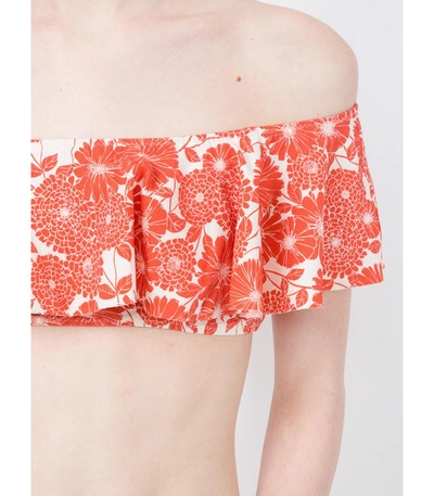 Shop Lisa Marie Fernandez Red Mira Flounce Off The Shoulder Printed Bikini