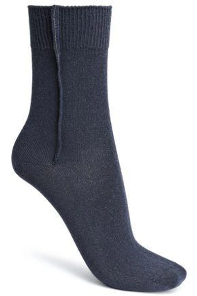 Shop Brunello Cucinelli Woman Bead-embellished Mélange Cashmere Socks Black