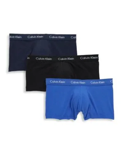 Shop Calvin Klein Underwear Men's 3-pack Stretch Cotton Low-rise Trunks In Blue Multi