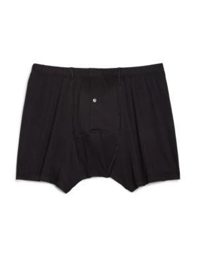 Shop Hanro Men's Cotton Sensation Long-leg Boxer Briefs In Black