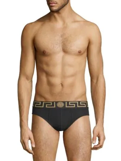 Shop Versace Men's 2-pack Stretch Cotton Briefs In Black White