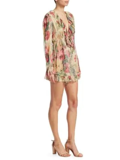 Shop Zimmermann Melody Floating Playsuit In Taupe Floral