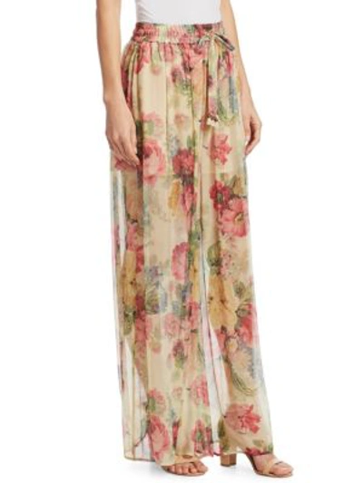 Shop Zimmermann Melody Wide Leg Pants In Taupe Floral