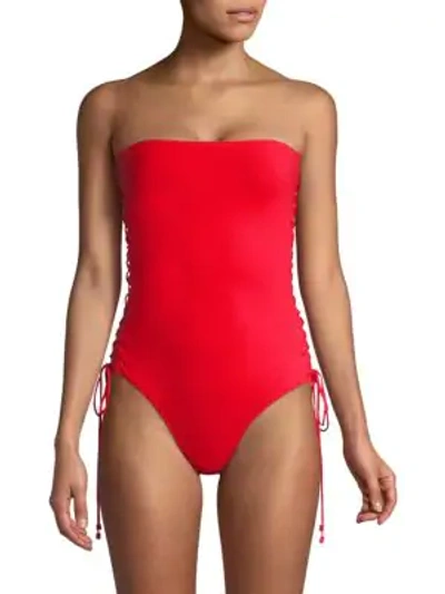 Shop Zimmermann Castile One-piece Strapless Swimsuit In Red