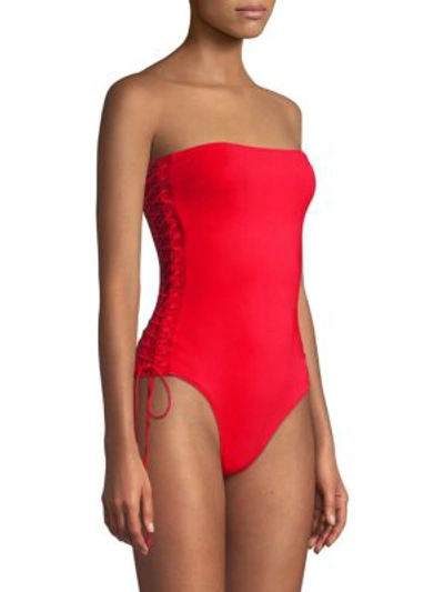 Shop Zimmermann Castile One-piece Strapless Swimsuit In Red