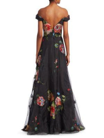 Shop Marchesa Notte Embroidered Organza Gown In Black