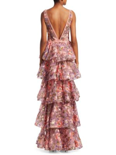 Shop Marchesa Notte Tiered V-neck Gown In Lilac