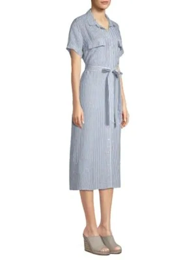 Shop Frame Linen Striped Shirt Dress In Medium Blue