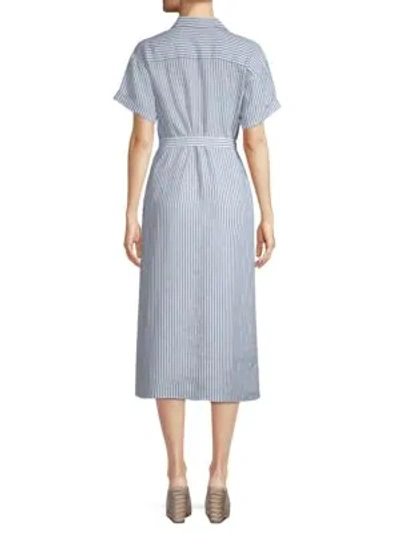 Shop Frame Linen Striped Shirt Dress In Medium Blue