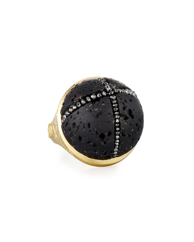 Shop Adam Foster Fine Jewelry 18k Constellation Lava Rock Ring W/ Black Diamonds