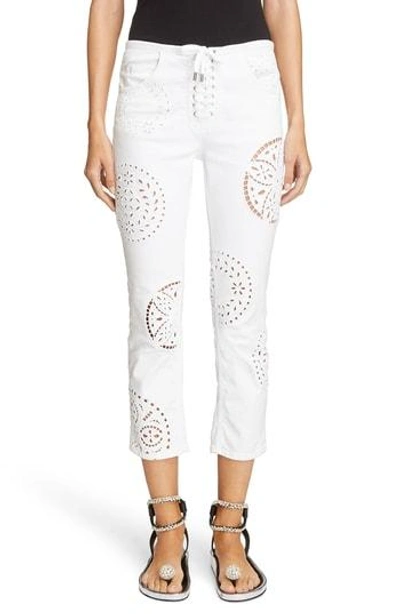 Shop Isabel Marant Broderie Anglaise Crop Skinny Jeans In White