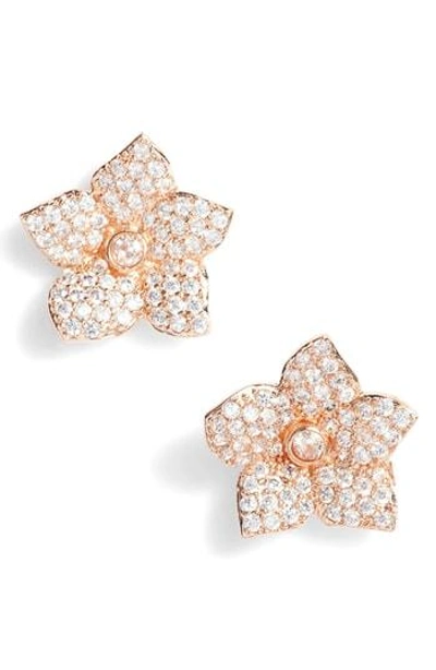 Shop Kate Spade Blooming Pave Stud Earrings In Rose Gold
