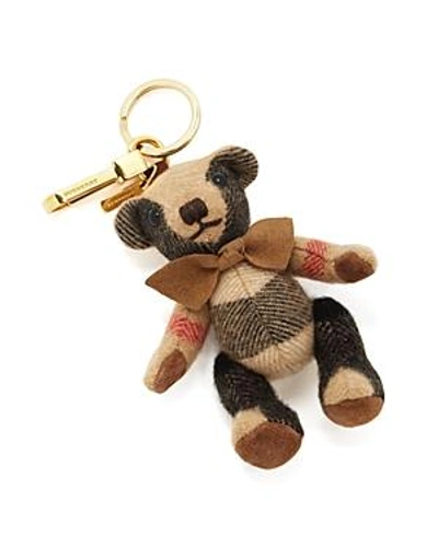 Shop Burberry Thomas Check Bear Bag Charm In Camel/gold