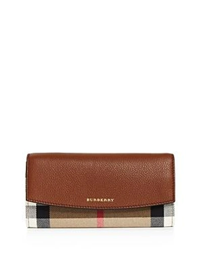 Shop Burberry House Check Porter Leather Wallet In Tan/gold