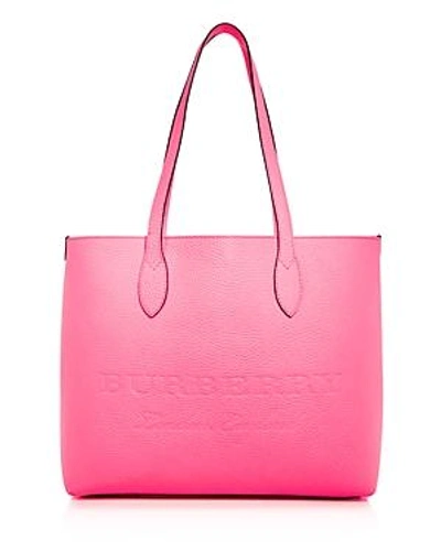 Shop Burberry Remington Large Leather Tote In Neon Pink/gold