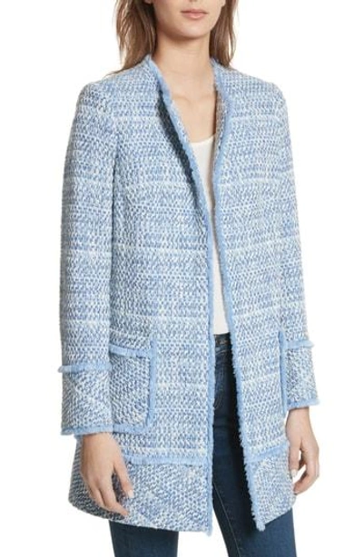 Shop Helene Berman Long Tweed Jacket In Pale Blue