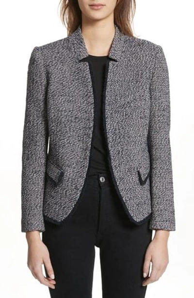 Shop Helene Berman Notch Collar Tweed Jacket In Navy/ Pink