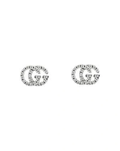 Shop Gucci 18k White Gold Gg Running Diamond Stud Earrings