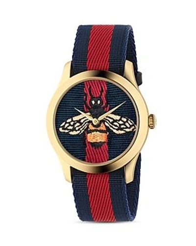 Shop Gucci G-timeless Watch, 38mm In Navy/red