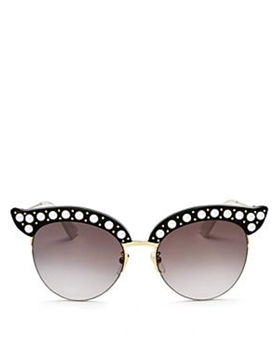 Shop Gucci Women's Cat Eye Embellished Sunglasses, 53mm In Black/white Pearls/gray Gradient