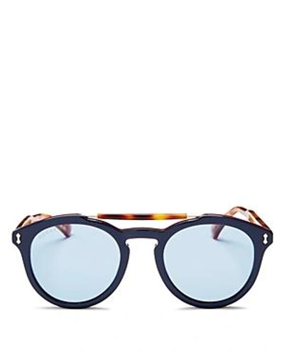 Shop Gucci Vintage Pilot Brow Bar Round Sunglasses, 48mm In Blue/blue
